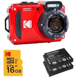 Kodak WPZ2RD6 Cámara Digital Compacta 16MP Zoom Óptico 4x Resistente al Agua Color Rojo con 2 Baterías y Tarjeta MicroSD 16GB