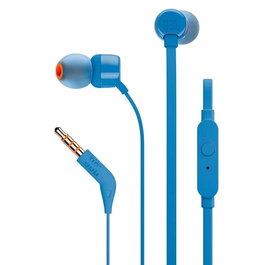 JBL TUNE160 Auriculares Intrauditivos con Cable, Sonido Pure Bass, Control Remoto con Micrófono, Cable Plano sin Enredos, Azul
