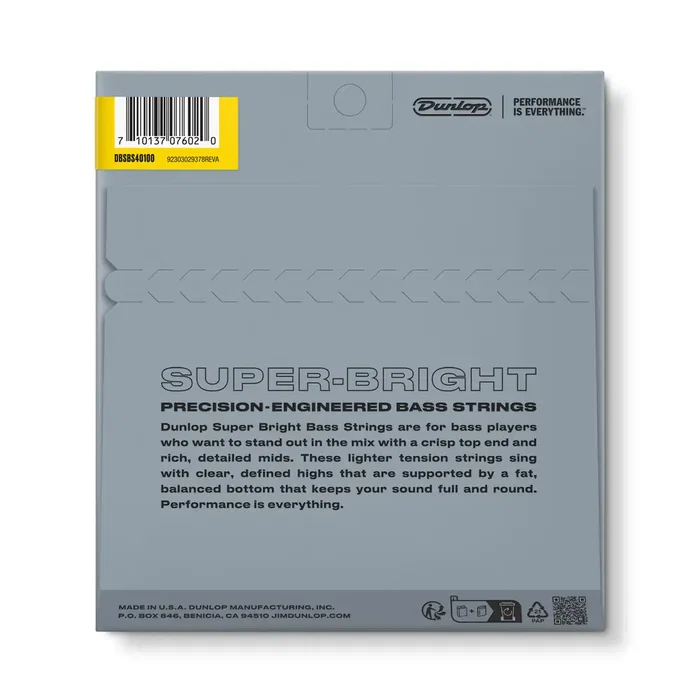 DUNLOP Juego Cuerdas Bajo Stainless Steel Super Bright Light 40-100 Tono Brillante y Profundo