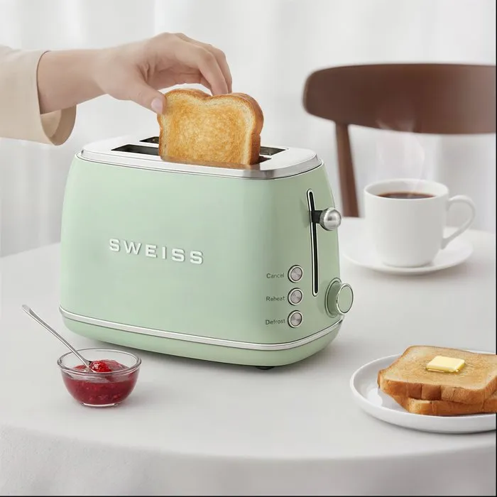 Sweiss Tostadora Vintage de 2 Rebanadas 850 W Verde con Termostato Regulable - GRS7