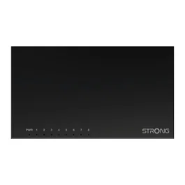 Strong Switch SW8000M - Conmutador Gigabit Ethernet 8 Puertos 10/100/1000 Mbps, Negro, Metal, Plug & Play, Silencioso, para Sobremesa o Pared