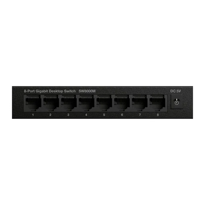 Strong Switch SW8000M - Conmutador Gigabit Ethernet 8 Puertos 10/100/1000 Mbps, Negro, Metal, Plug & Play, Silencioso, para Sobremesa o Pared