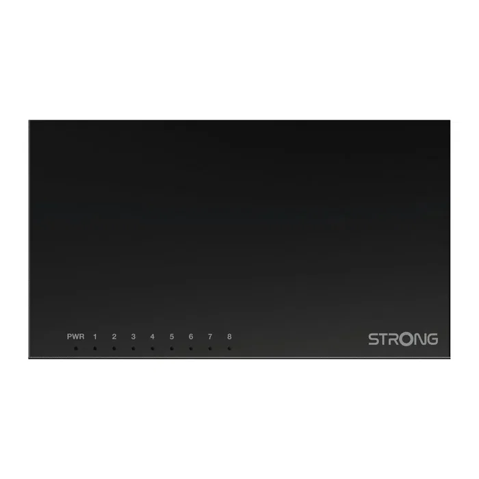 Strong Switch SW8000M - Conmutador Gigabit Ethernet 8 Puertos 10/100/1000 Mbps, Negro, Metal, Plug & Play, Silencioso, para Sobremesa o Pared
