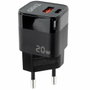Tooq Cargador de Pared USB-C PD + USB-A QC 20W Negro TQWC-QCPD20