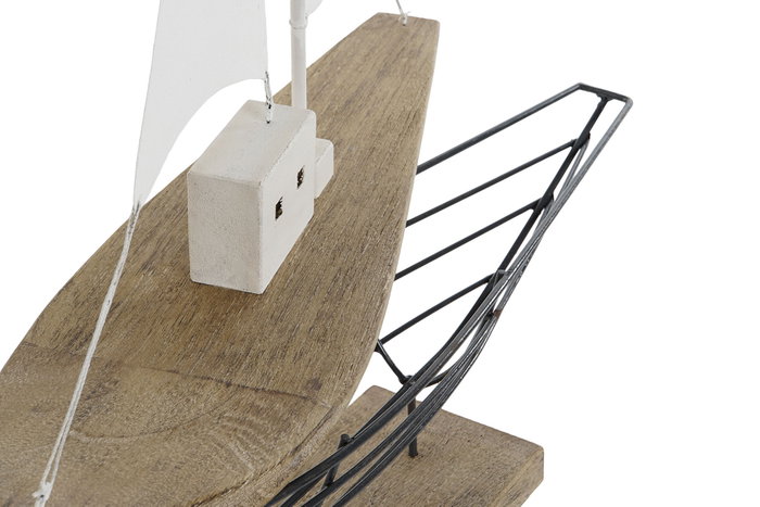 DKD Home Decor Decoración Velero en Paulownia y Metal Blanco y Natural
