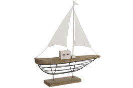 DKD Home Decor Decoración Velero en Paulownia y Metal Blanco y Natural