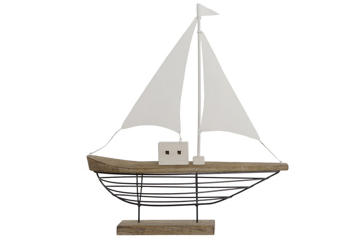 DKD Home Decor Decoración Velero en Paulownia y Metal Blanco y Natural