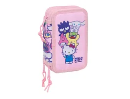 Safta Plumier Escolar Hello Kitty & Friends Triple Cremallera, 37 Piezas, Dimensiones 195x125x55 mm