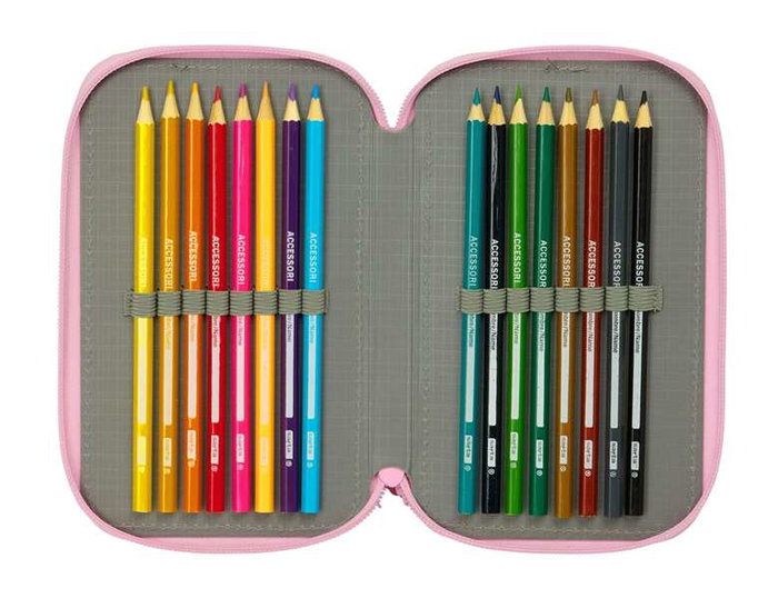 Safta Plumier Triple Estuche Escolar con 37 Piezas, Capacidad 12.5 x 19.5 x 5.5 cm, Para Material de Oficina y Papelería