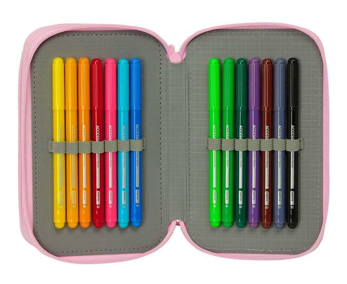 Safta Plumier Triple Estuche Escolar con 37 Piezas, Capacidad 12.5 x 19.5 x 5.5 cm, Para Material de Oficina y Papelería