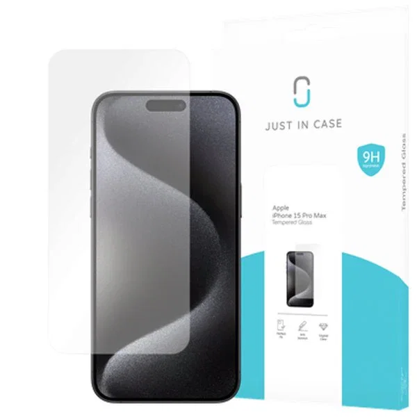 Just in Case Protector de Pantalla de Cristal Templado 9H para iPhone 15 Pro Max - Transparente, Resistente a Impactos - Ref. 8132840