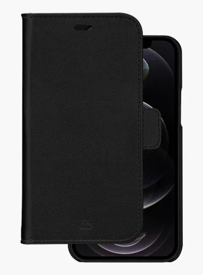 Dbramante1928 Funda cartera Stockholm para Apple iPhone 12/12 Pro, 15,5 cm (6.1"), cuero vegano, carga inalámbrica, negro - 3 bolsillos para tarjetas