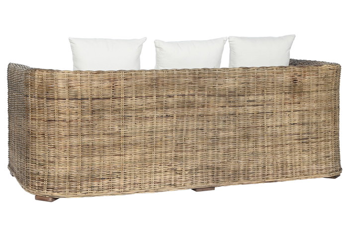DKD Home Decor Fibre outdoor 23 Sofá Natural Marrón Ratán 88 x 69 x 174 cm con Cojines Algodón Hecho a Mano