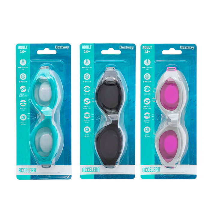 Bestway Gafas de Natación Adulto con Correa de Silicona Multicolor