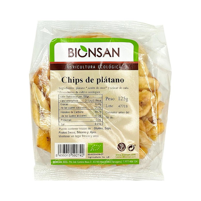BIONSAN Chips de Plátano Ecológicas - Snack Saludable, Certificado Eco, Sin OGM, 100g, Origen UE BIONSAN Chips de Plátano Ecológicas - Snack Saludable, Certificado Eco, Sin OGM, 100g, Origen UE
