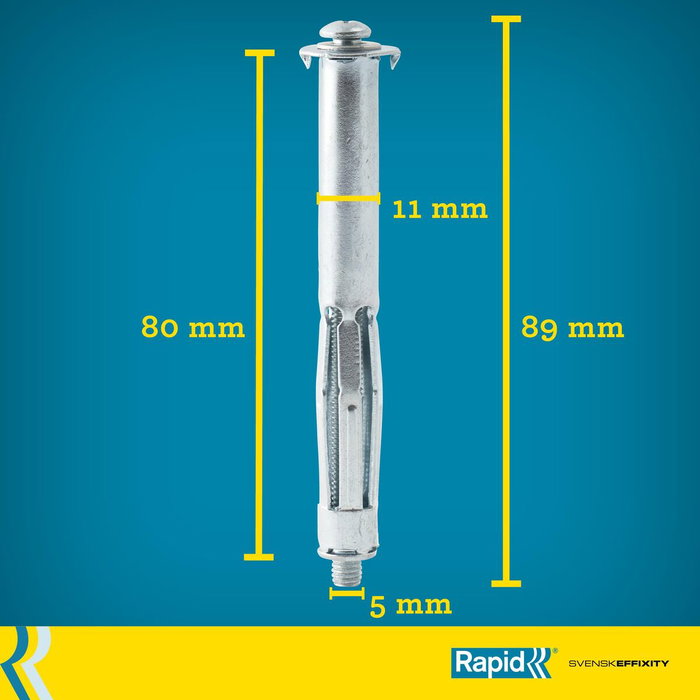 Rapid Taco de expansión metálico ø11 x 80 con tornillo m5 x 89, blíster 10 uds