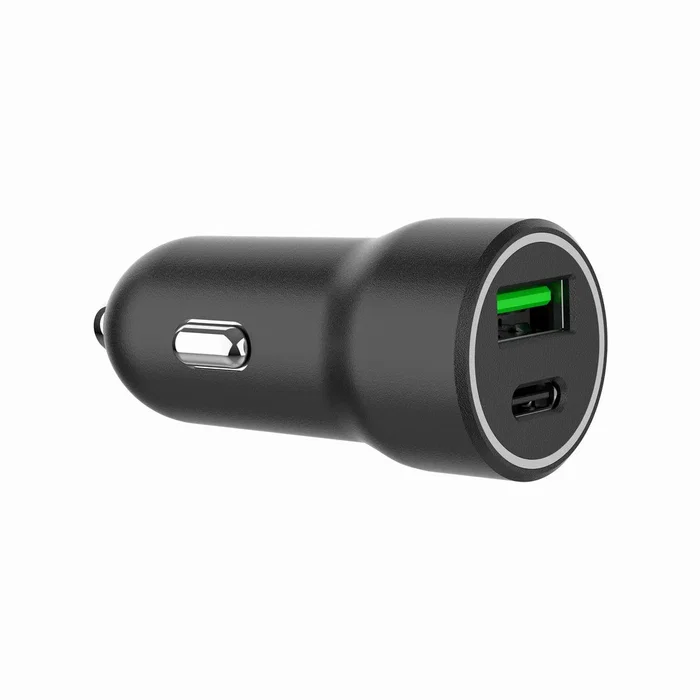 Gembird TA-UC-A2PDQC20-CAR-01 Cargador Coche Rápido 20W, 2 Puertos USB (Tipo C PD y Tipo A QC 3.0), Negro, Universal, Protección Sobrecorriente