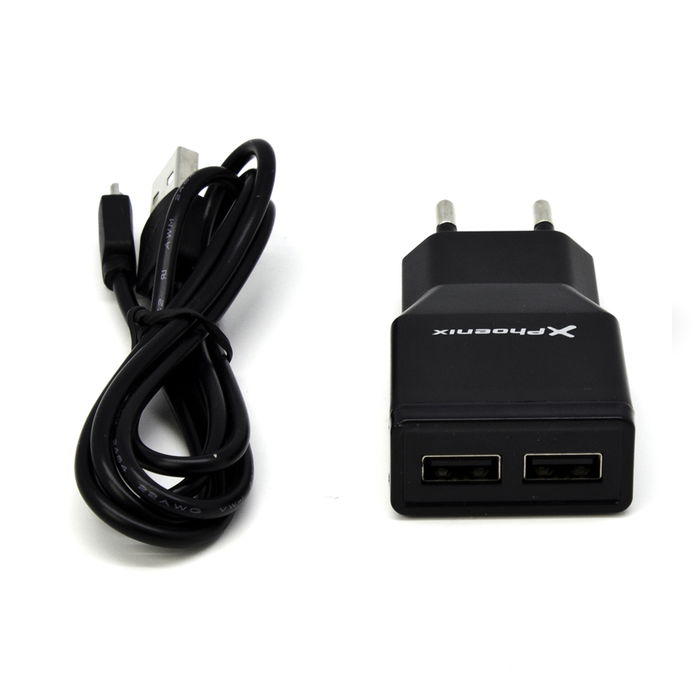 Phoenix Cargador USB Universal de Pared 5V 2A con 2 Puertos, Incluye Cable Micro USB, para Smartphone, Tablet y Más