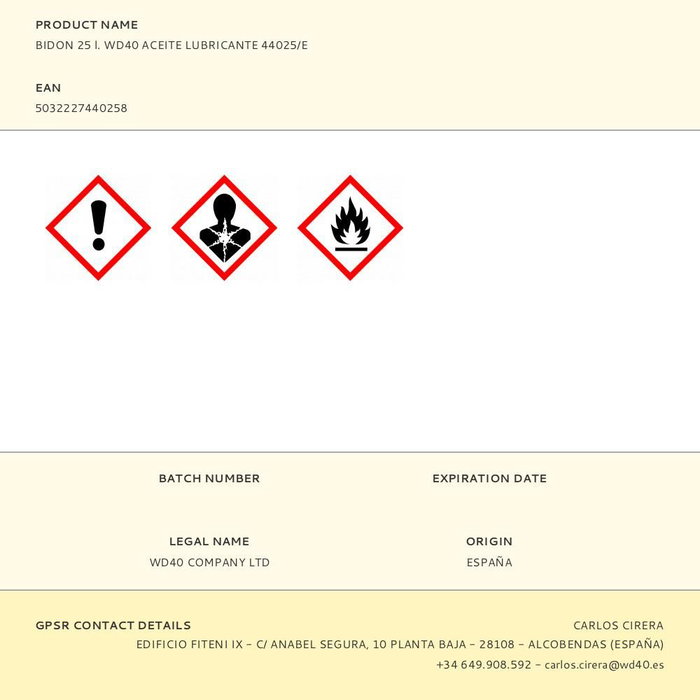 Wd40 Bidon 25 l. Aceite Lubricante Multiusos 44025/e
