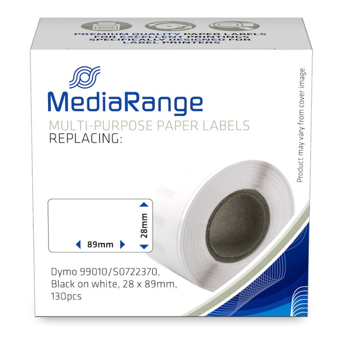 MediaRange Rollos de Etiquetas 29,0 x 89,0 mm Negro/Blanco para DYMO 99010/S0722370, 130 unidades MediaRange Rollos de Etiquetas 29,0 x 89,0 mm Negro/Blanco para DYMO 99010/S0722370, 130 unidades