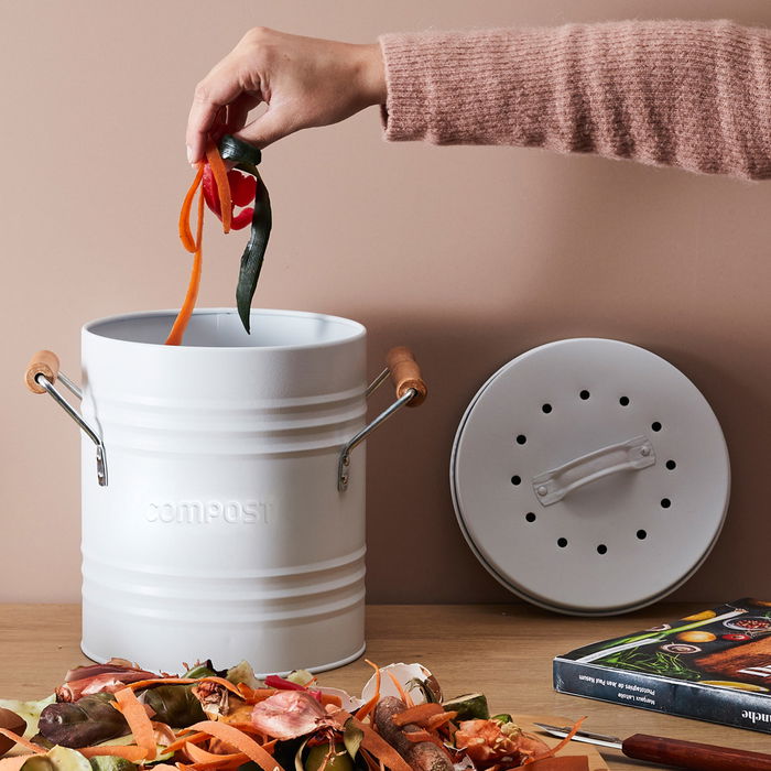 Cubo Compost Metálico 4 L con Tapa y Filtro para Residuos de Cocina