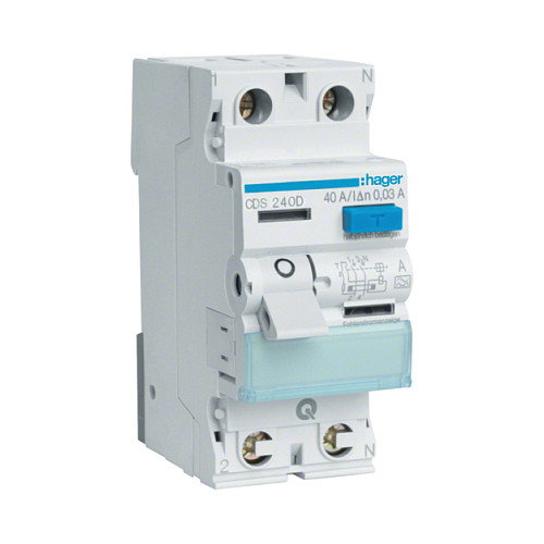 Hager CDS240D Interruptor diferencial 2 polos 40A 30mA Tipo A QuickConnect Hager CDS240D Interruptor diferencial 2 polos 40A 30mA Tipo A QuickConnect