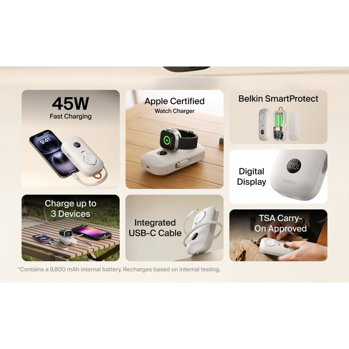 Belkin Power Bank 10.000 mAh 45W con cargador Apple Watch - Arena