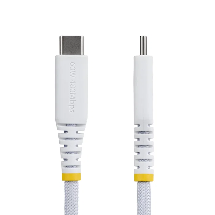 StarTech.com Cable USB-C a USB-C USB2CC3MNCBRWH, 3m, 60W PD 3A para Carga Rápida, USB 2.0 (480Mbps), Cubierta Nylon Trenzado, Blanco