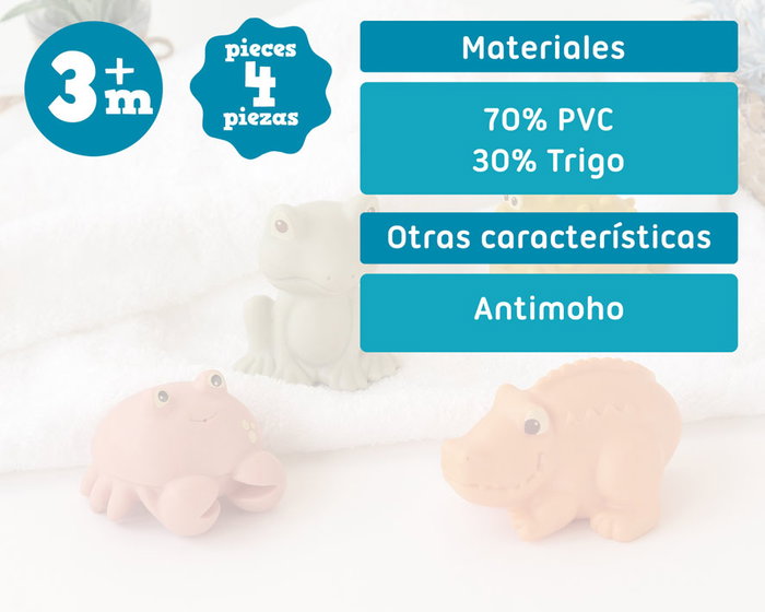 KioKids Set De 4 Animalitos Antimoho Para El Baño con Trigo para Bebé +3 Meses Multicolor