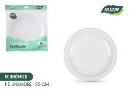 Algon Set 5 Platos Redondos Plástico Económico 25 cm (24 Unidades)