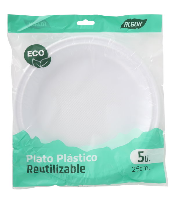 Algon Set 5 Platos Redondos Plástico Económico 25 cm (24 Unidades)