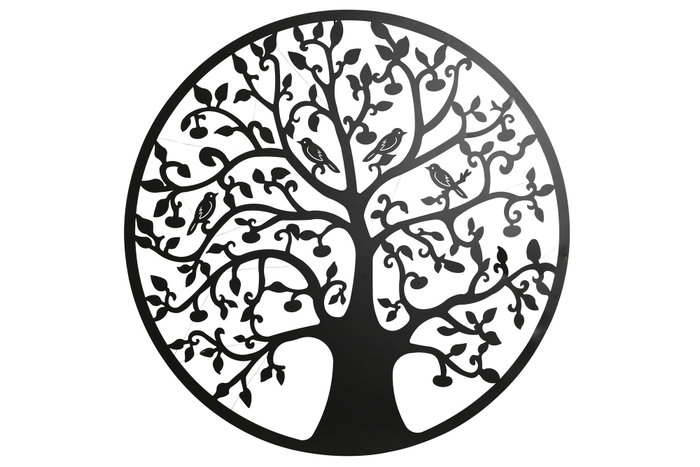 DKD Home Decor Decoración de Pared LED Metal Árbol Pájaros Negro