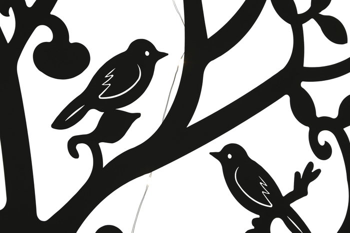DKD Home Decor Decoración de Pared LED Metal Árbol Pájaros Negro
