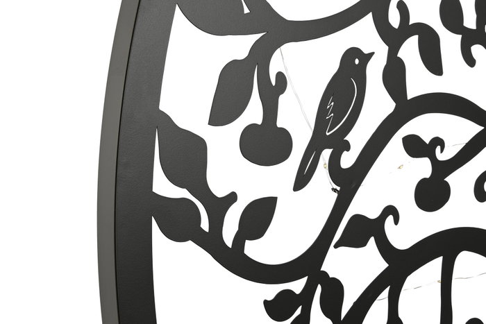 DKD Home Decor Decoración de Pared LED Metal Árbol Pájaros Negro