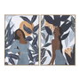 DKD Home Decor Set de 2 Cuadros de Lienzo Chica Hojas Tropical