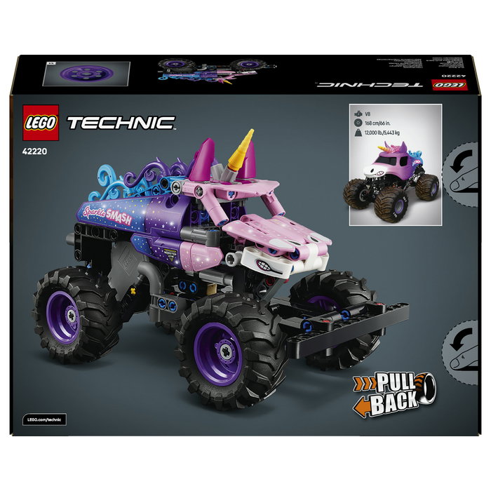 LEGO Technic Monster Jam Sparkle Smash 42220 con motor de carga manual