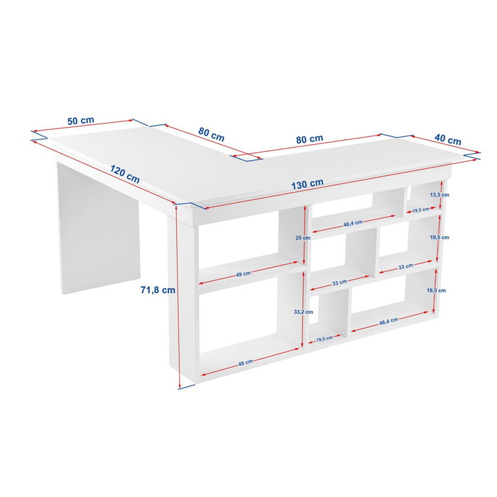Hanah Home Escritorio de Estudio, 130x120x72 cm, Blanco Natural, Tablero de Partículas con Melamina, Escritorio para Ordenador, Oficina en Casa