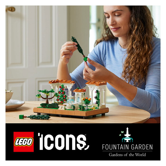 LEGO 10359 Icons Jardín con Fuente, Juego de Construcción, 1302 Piezas, para Adultos 18+