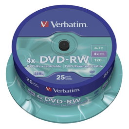 Verbatim Pack de 25 DVD-RW 4,7GB 4x Plata Mate