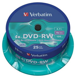 Verbatim DVD-RW 4.7 GB 4X Matt Silver Regrabable - Paquete de 25 en Eje