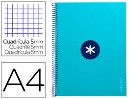 Antartik Cuaderno espiral A4 micro antartik tapa forrada 80h 90 gr cuadro 5mm turquesa