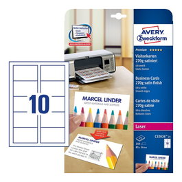 AVERY Zweckform Tarjetas de visita C32026-25 blanco satinado 270 g/qm, 250 unidades de pack de tarjetas de visita