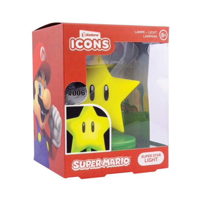 Paladone Lámpara Icon Super Mario Estrella 10cm Alimentación Pilas AAA