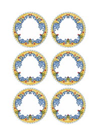 Hermia LMN002 Juego de Platos de Servicio Cerámica 26cm (6 Piezas) Blanco, Azul, Dorado y Verde