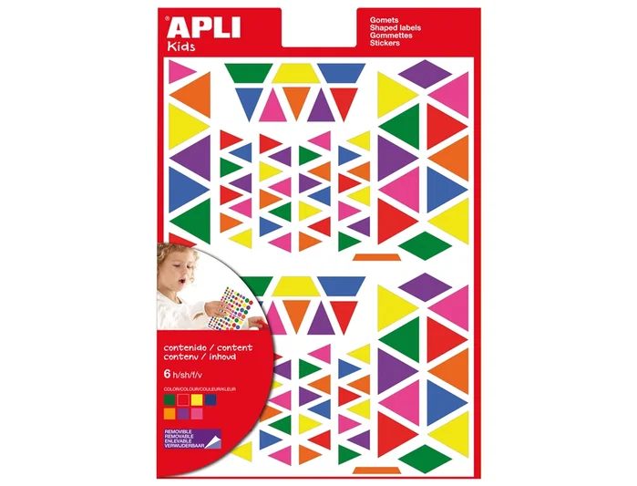 Apli Gomets de triángulos multicolor, 720 unidades