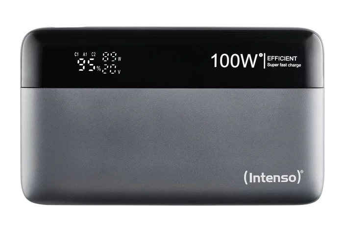 Intenso 7350050 Powerbank He20000 20000 mAh USB-C PD 3.1 hasta 100W, Quick Charge 3.0, Pantalla Digital, Negro/Gris