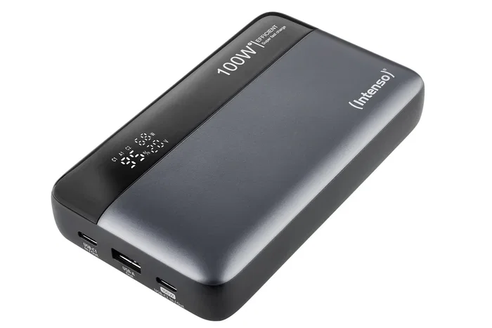 Intenso 7350050 Powerbank He20000 20000 mAh USB-C PD 3.1 hasta 100W, Quick Charge 3.0, Pantalla Digital, Negro/Gris