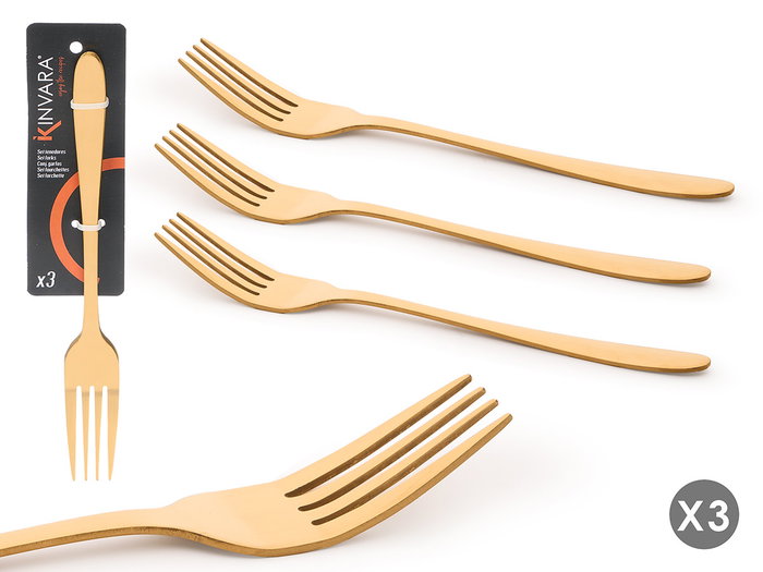 Kinvara Set 3 Tenedores Dorados 4.5x20.5x2.5 cm Metal Acero Inoxidable S-S410 (Set de 36) Kinvara Set 3 Tenedores Dorados 4.5x20.5x2.5 cm Metal Acero Inoxidable S-S410 (Set de 36)