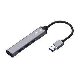 AISENS HUB USB 3.0 aluminio, tipo A/M-4xtipo A/H, gris, 10cm