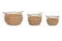 DKD Home Decor Cesta Basicos Natural Set de 3, Set de 3 Cestas de Almacenamiento Hechas a Mano en PE y Metal, 38 x 38 x 34 cm